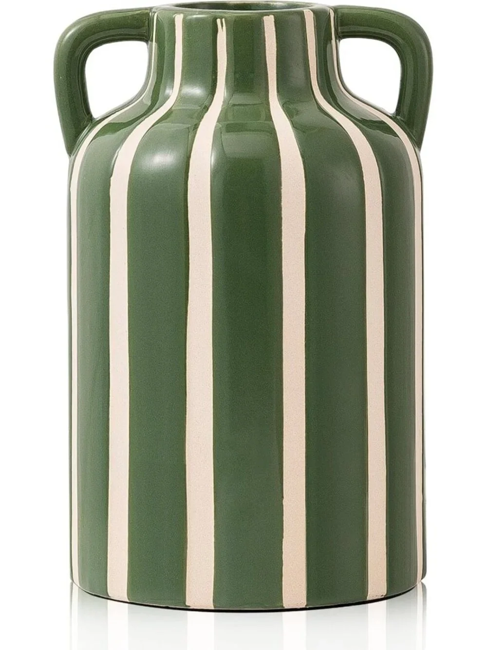 Modern Farmhouse Striped Ceramic Vase with Handles, 9.1